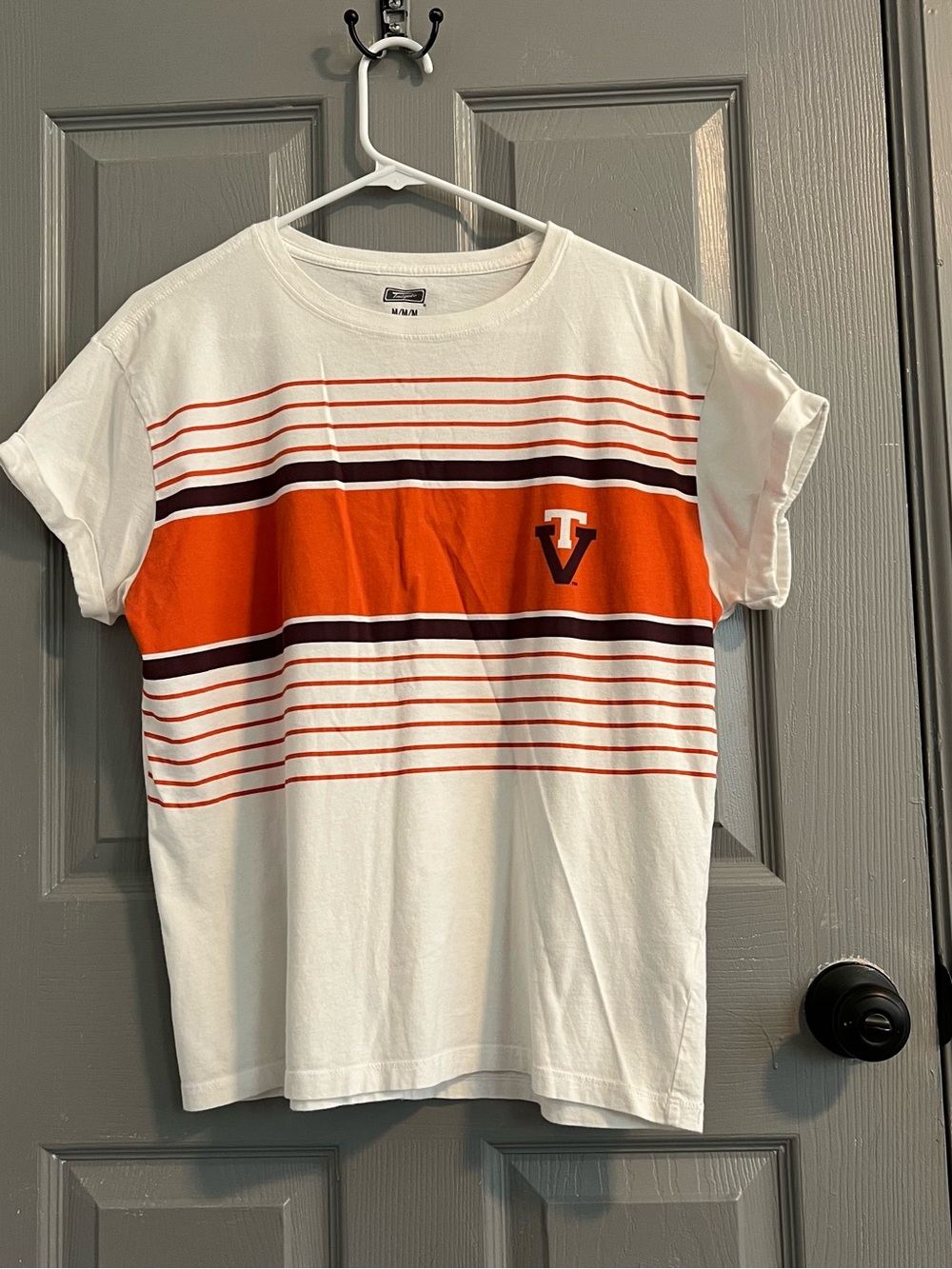 Virginia Tech White & Orange Striped Women’s Tee Logo College Football Casual